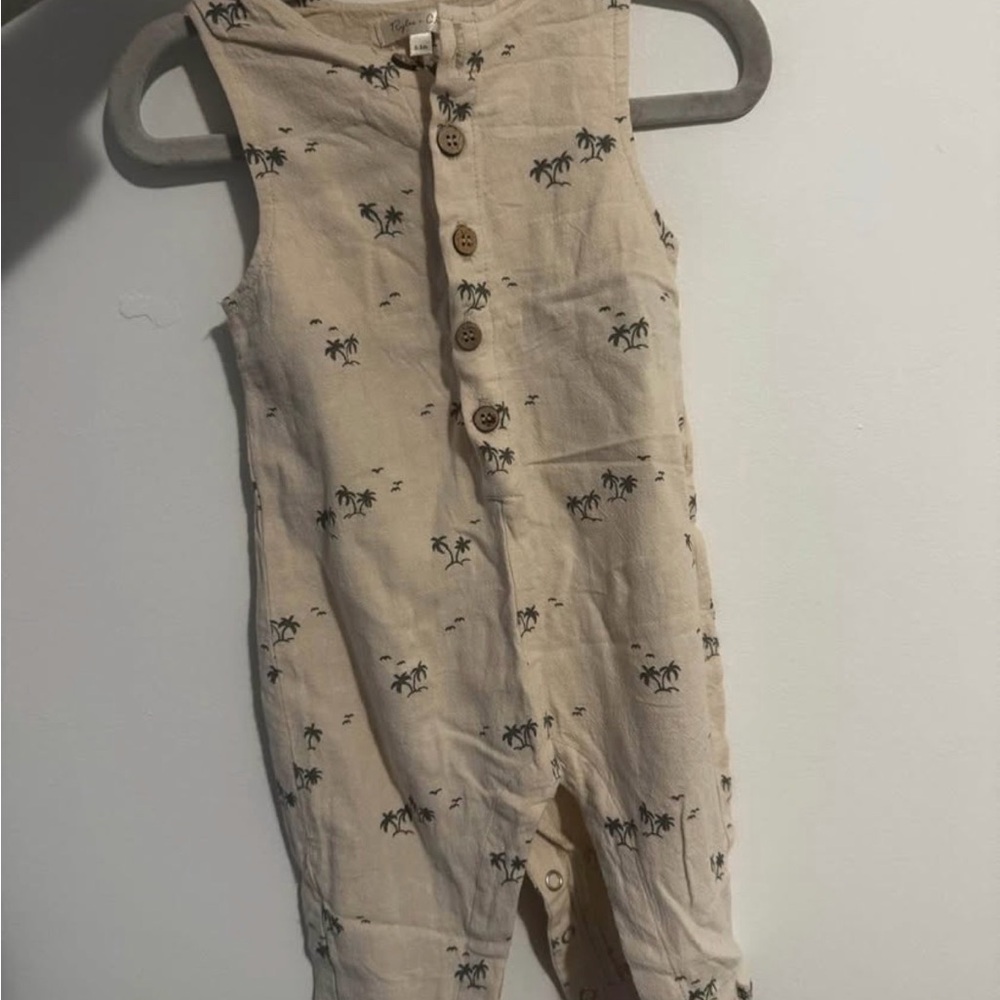 Rylee & Cru Kids Tan Palm Tree Print Jumpsuit